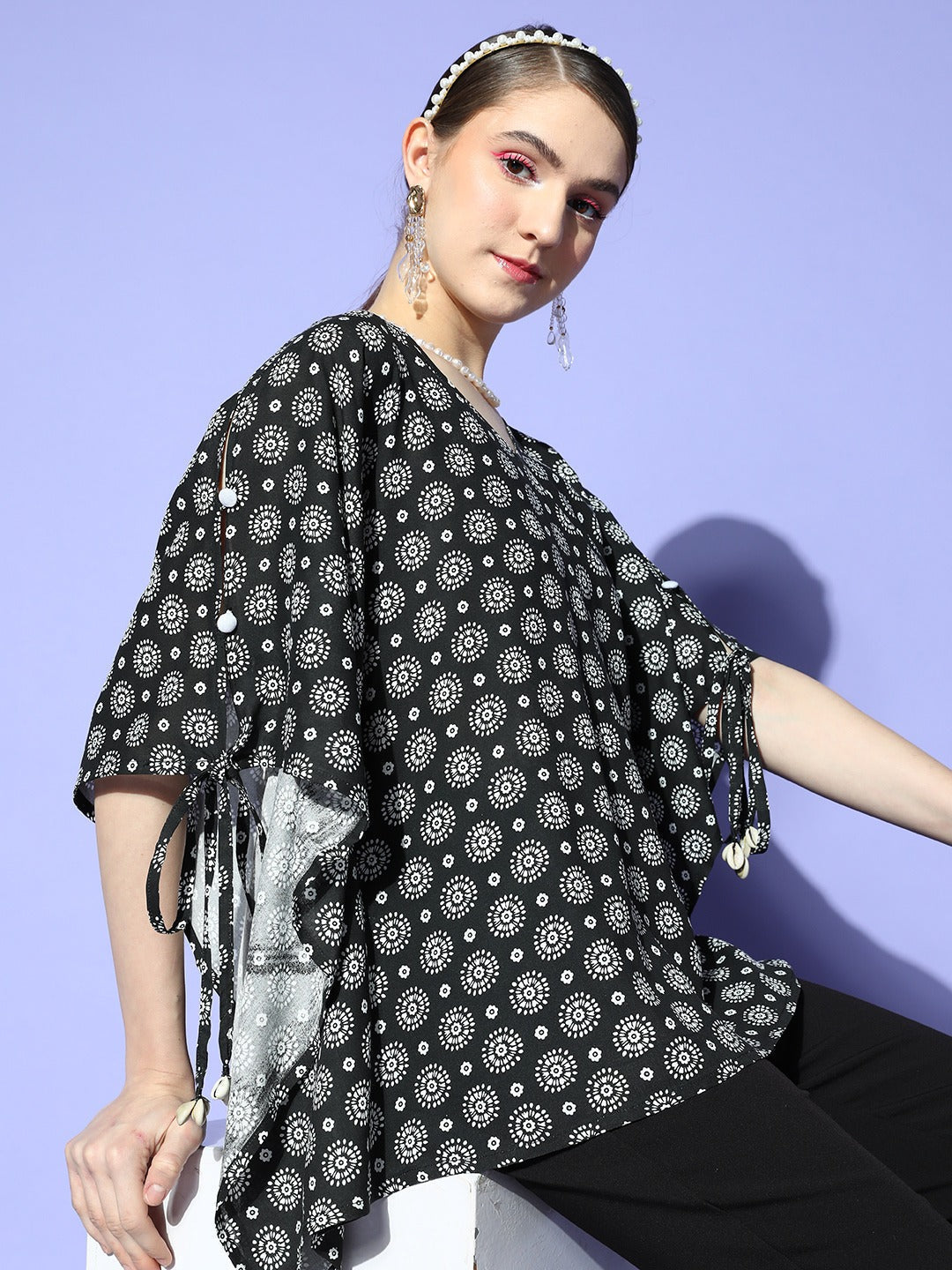 Black Kaftan Top-Indiakreations-JS8166TOPBKXS