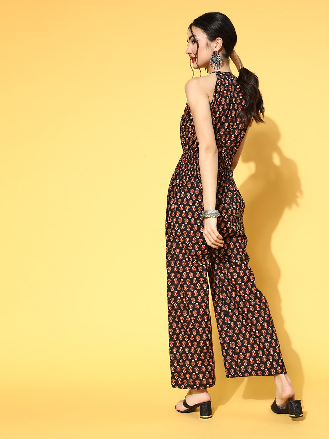 Black Printed Jumpsuit-Indiakreations-JS9546JSBKS