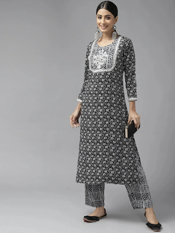 Black Printed Kurta Set-Indiakreations-JS9742SETBKS