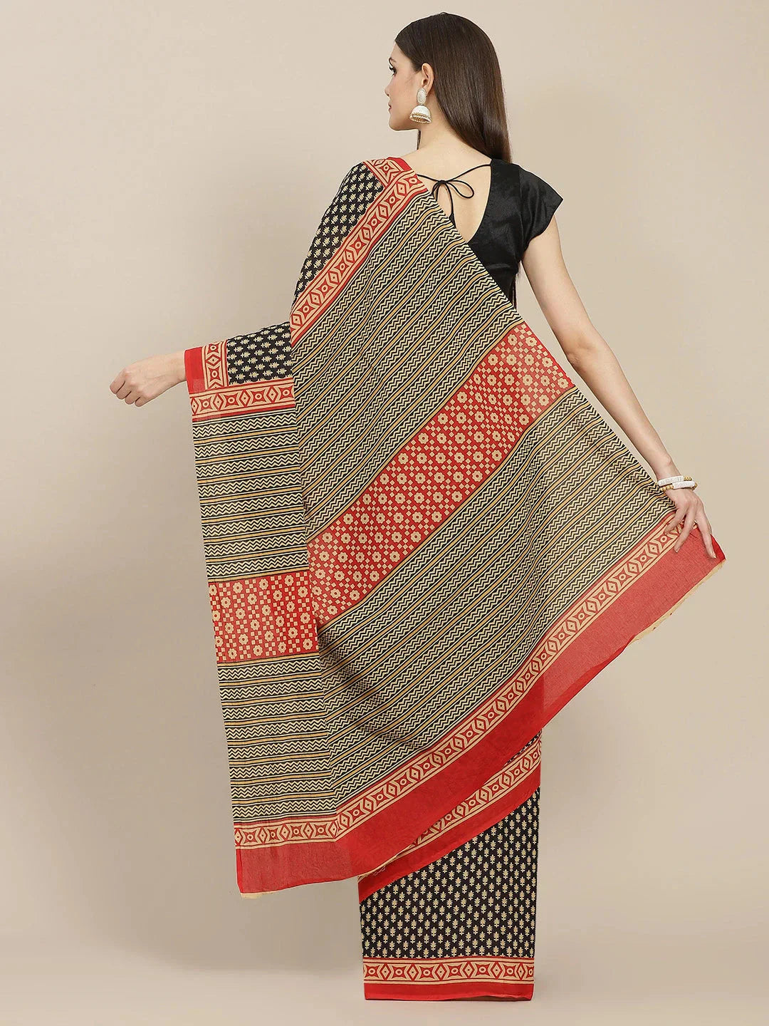 Black Printed Saree-Indiakreations-JS6054SARBK