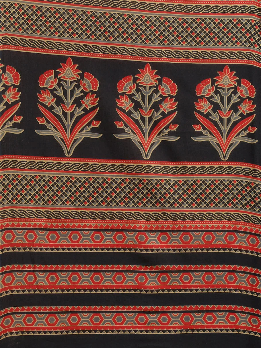 Black & Red Printed Saree-Indiakreations-JS6037SARBK