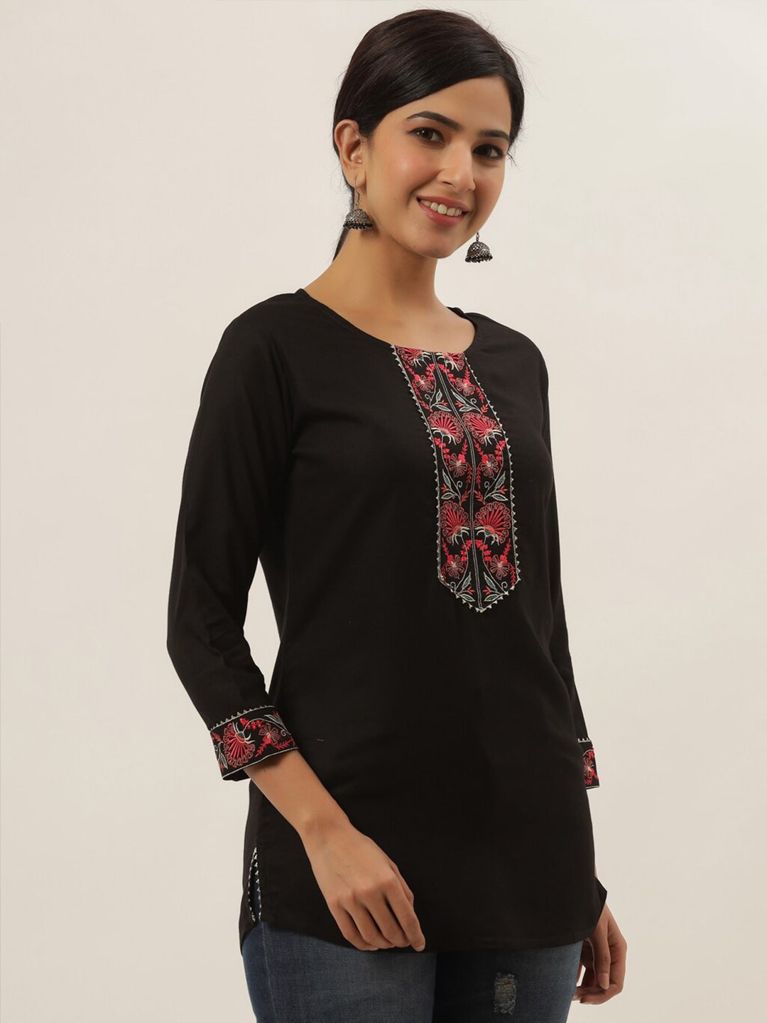 Black Solid Patchwork Top-Indiakreations-JS9639TOPBKXS