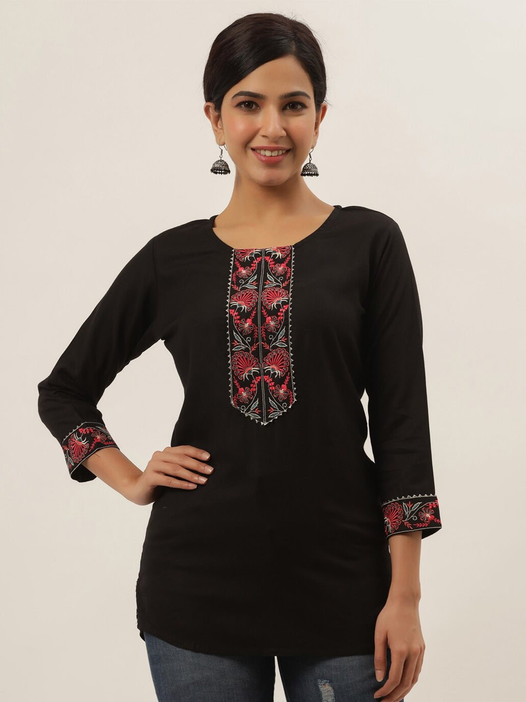 Black Solid Patchwork Top-Indiakreations-JS9639TOPBKXS