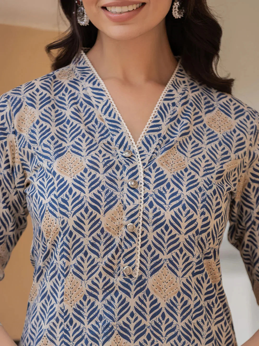 Blue Ethnic Motifs Cotton Top-Indiakreations-JS1833TOPBLS