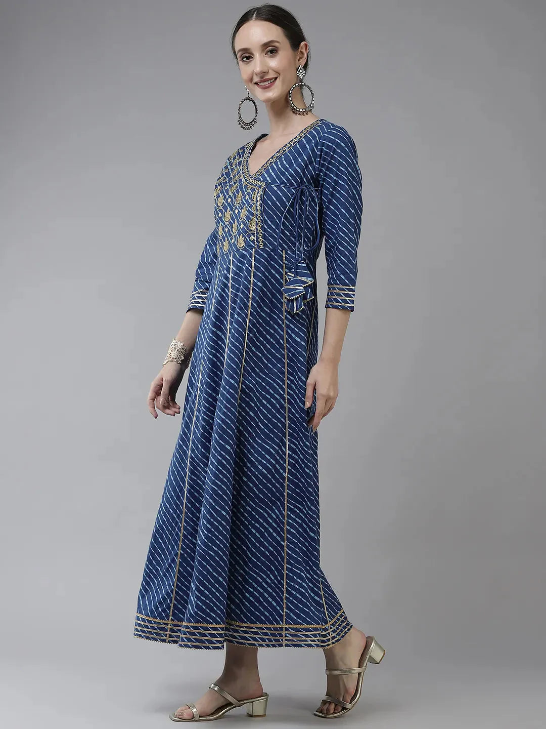 Blue Ethnic Motifs Maxi Dress-Indiakreations-JS9778DRSBLS