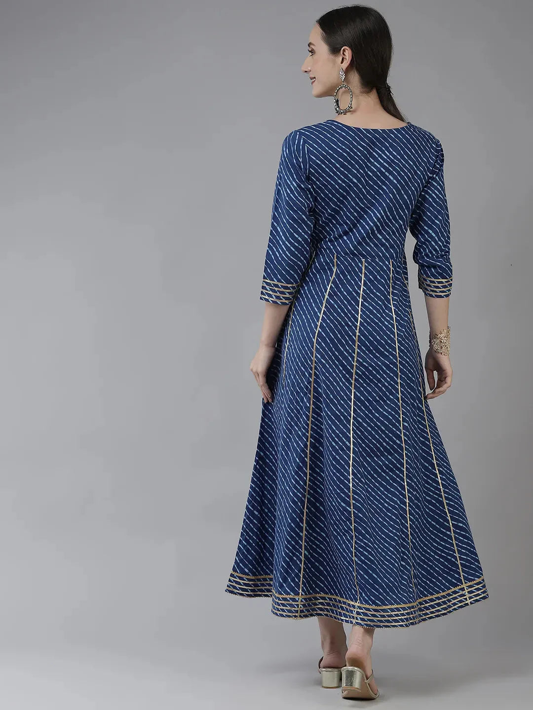 Blue Ethnic Motifs Maxi Dress-Indiakreations-JS9778DRSBLS