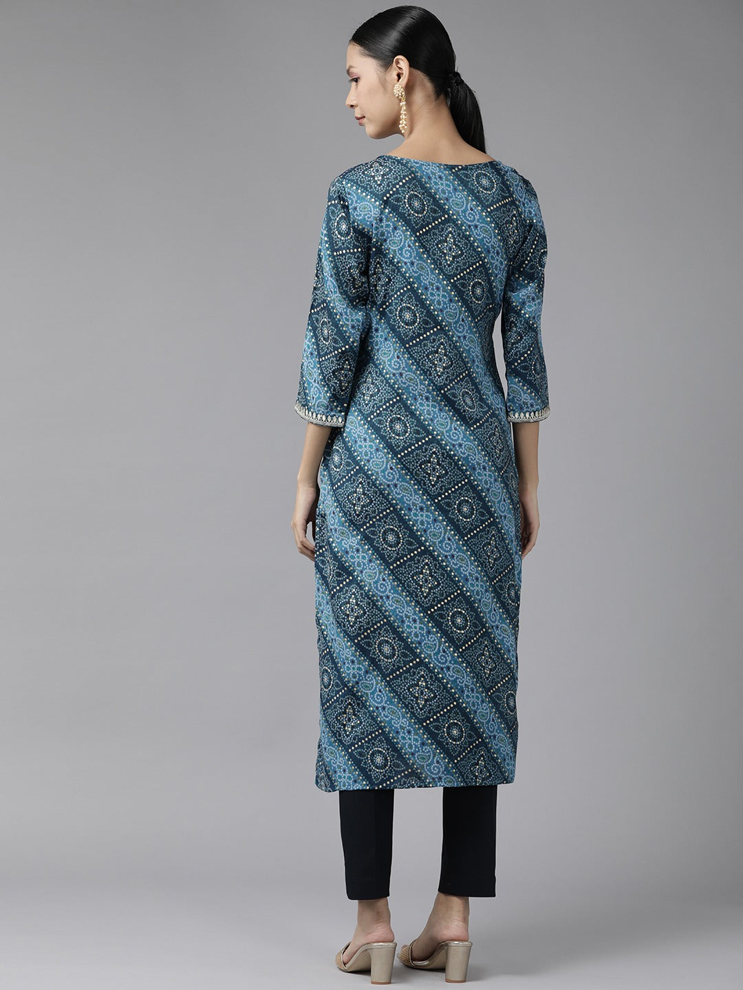 Blue Printed Kurta-Indiakreations-JS9343KURBLS