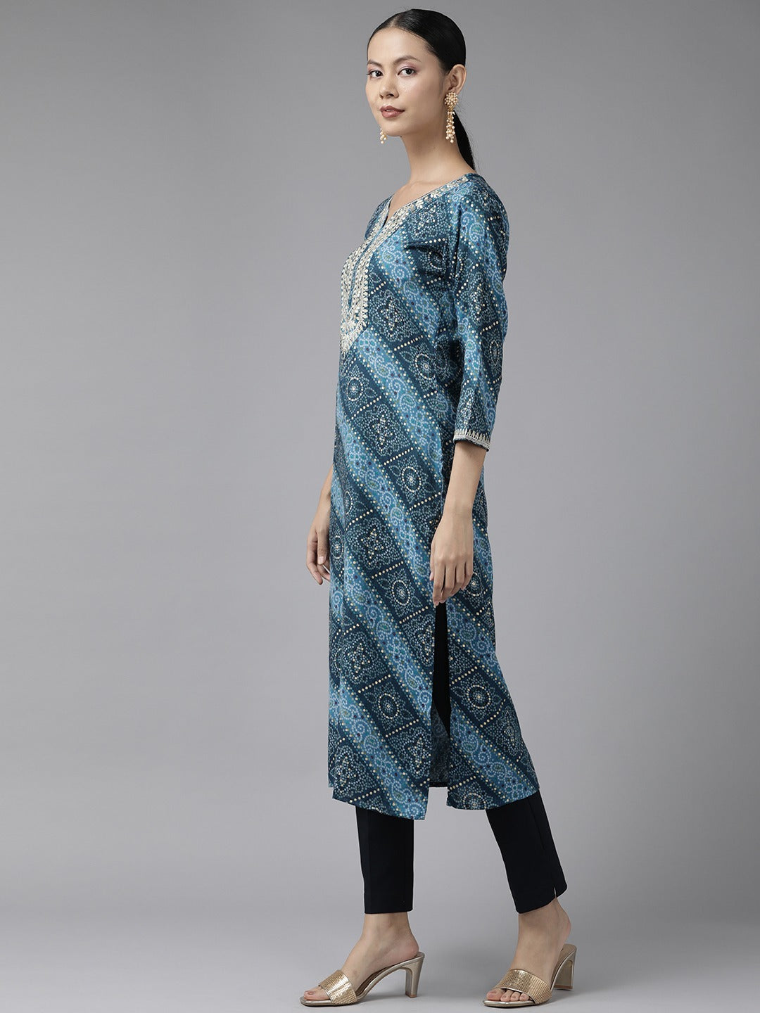 Blue Printed Kurta-Indiakreations-JS9343KURBLS