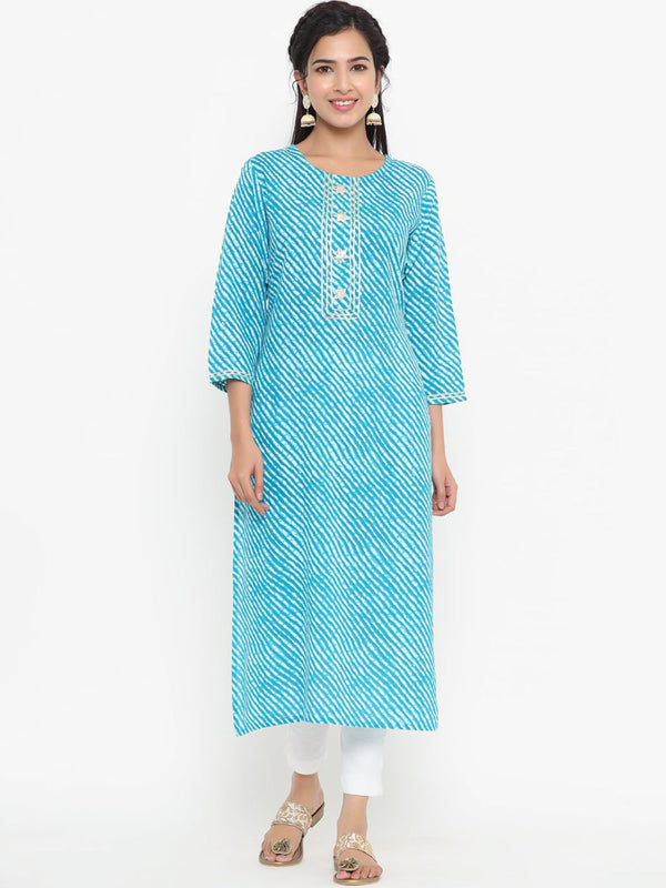 Blue Printed Kurta-Indiakreations-JS9763KURBLS