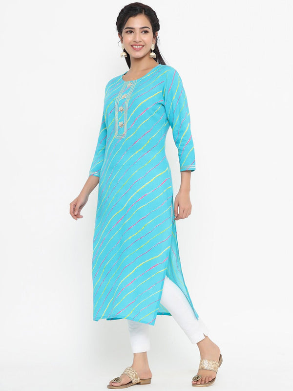 Blue Printed Kurta-Indiakreations-JS9763KURSBS