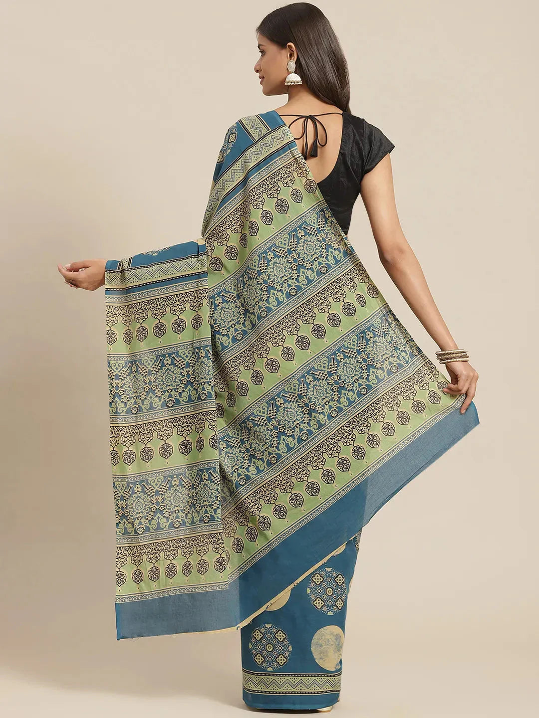 Blue Printed Saree-Indiakreations-JS6034SARBL