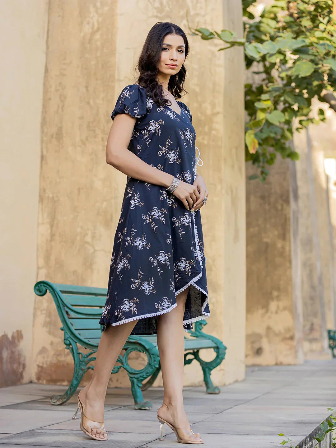 Blue Wrap Dress-Indiakreations-JS8148DRSBLXS