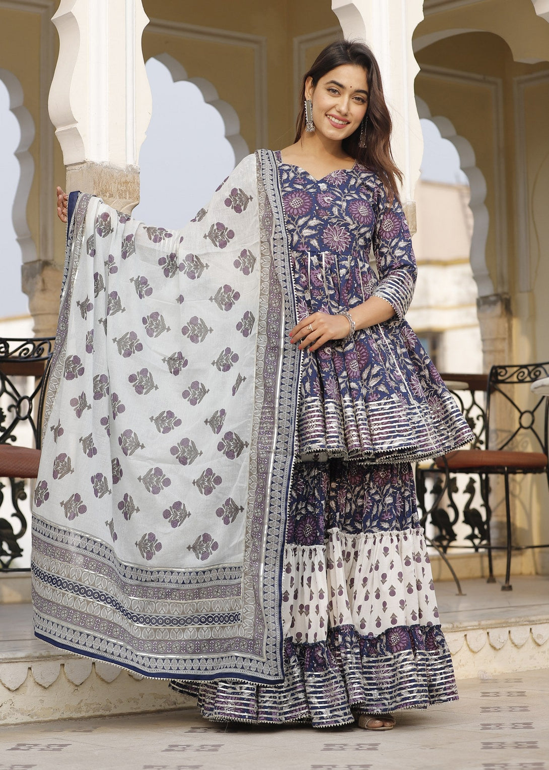 Women's Blue Daisy Sharara Set - Lado Jaipuri