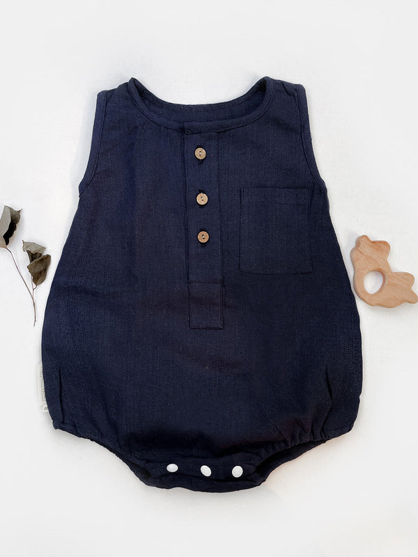 Girl's Blue Baby Unisex Pure Cotton Bubble Romper  - HALEMONS