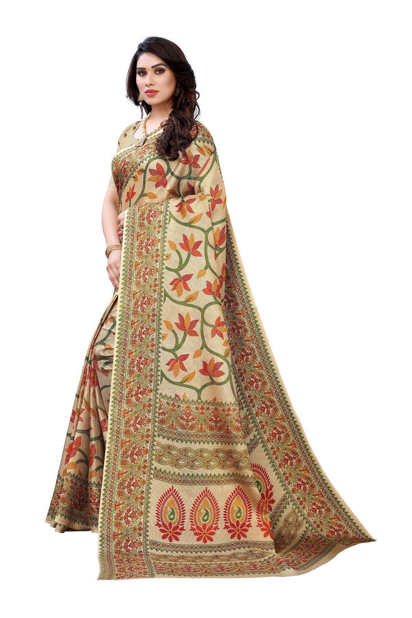 Women's Printed Jute Silk Brown Saree - Vamika