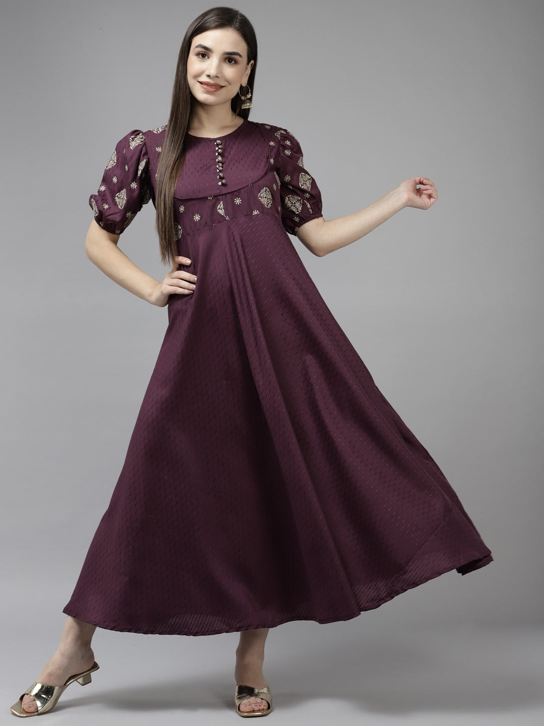 Burgundy Maxi Dress-Indiakreations-JS9835DRSBUGS