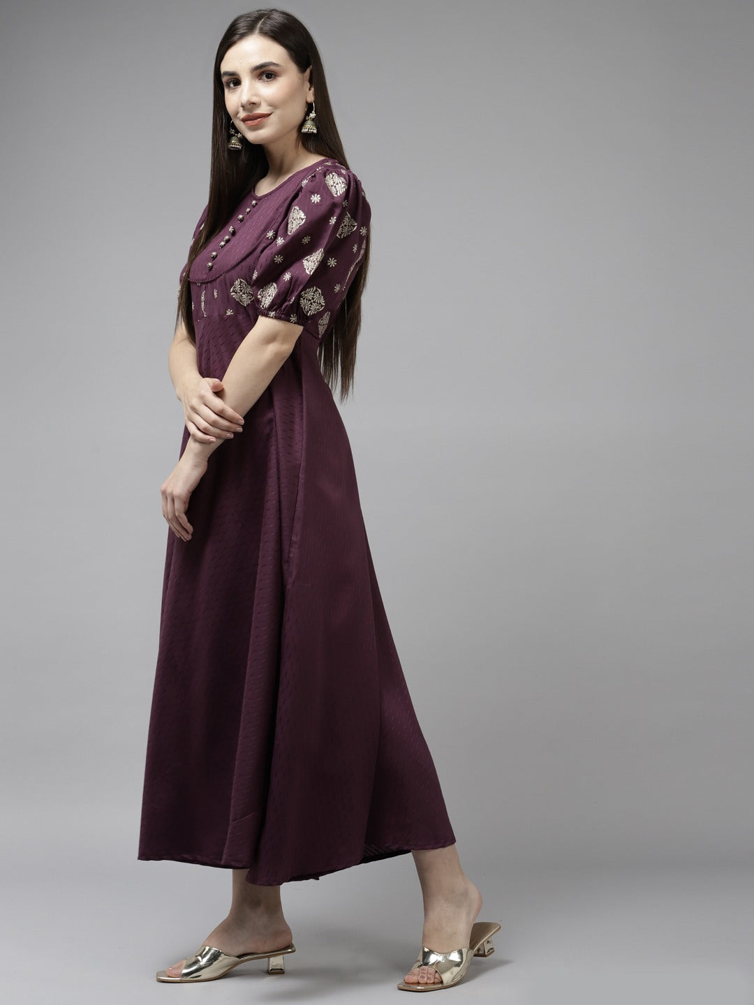 Burgundy Maxi Dress-Indiakreations-JS9835DRSBUGS