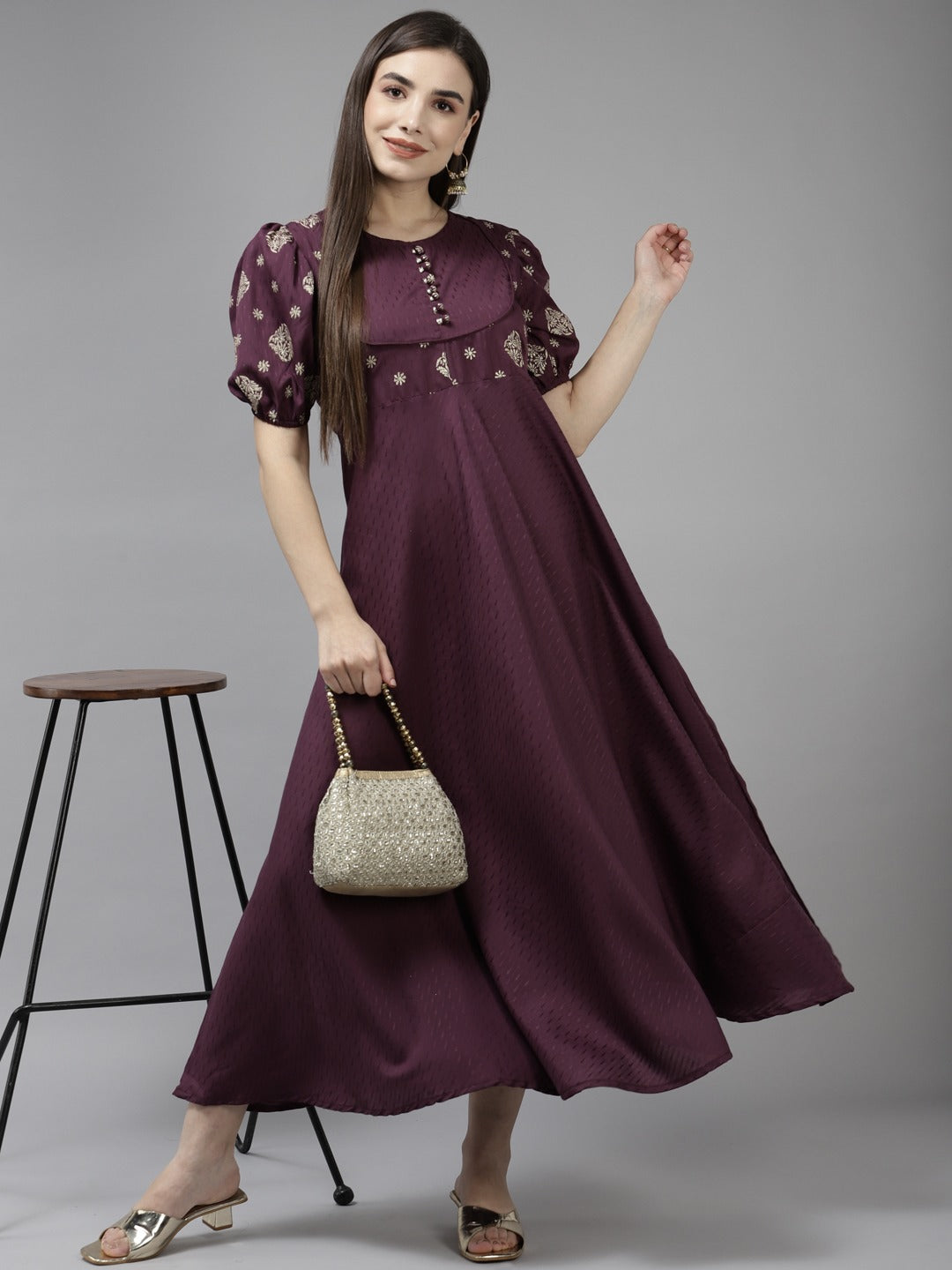 Burgundy Maxi Dress-Indiakreations-JS9835DRSBUGS