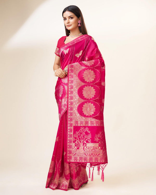 Women's Woven Saree With Blouse Set-Pink - Sweet Smile