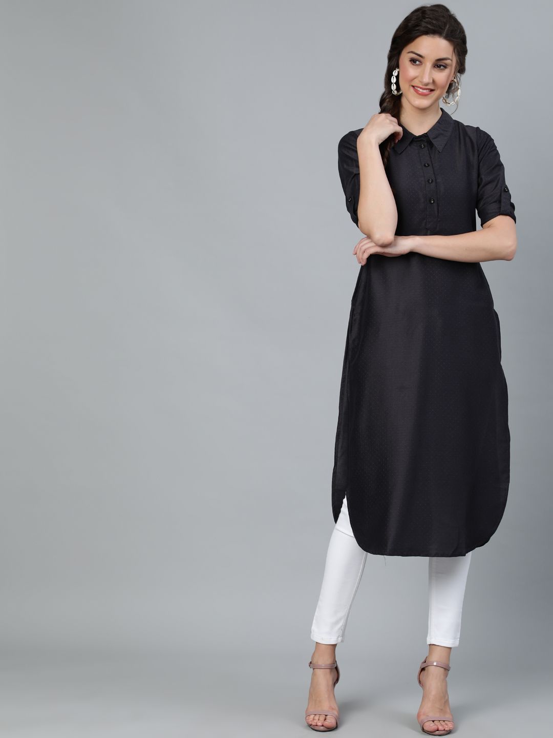 Women's  Chinnon Silk Self Design Pathani Kurta - Aks