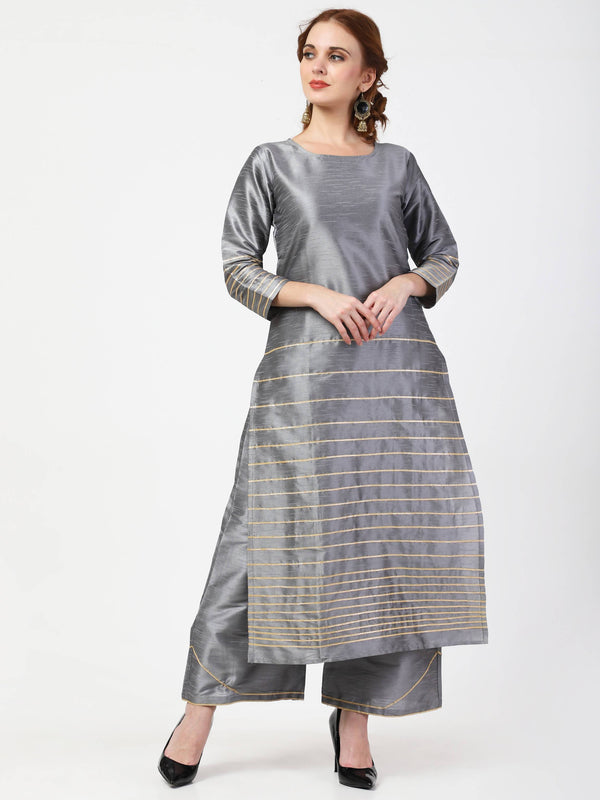 Women's Grey Kurta & Palazzo Set - Cheera