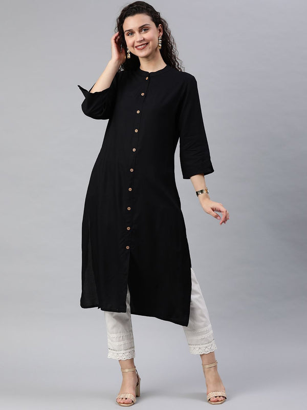 Women's Rayon Solid A-Line Kurta - Juniper