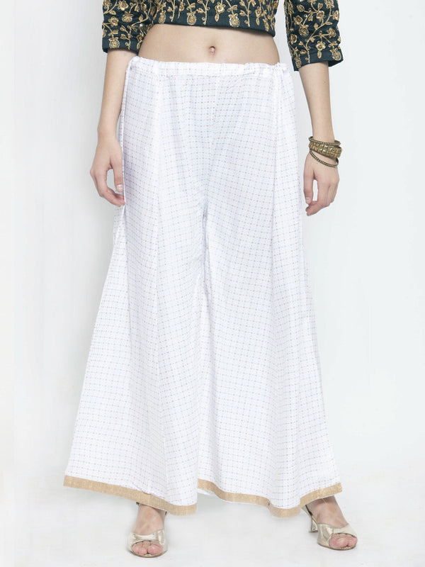 Women's White Printed Rayon Wide Leg Palazzo - Wahe-NOOR