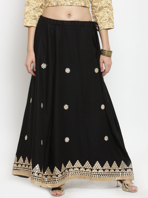 Women's Black Gotta Patti Rayon Skirt - Wahe-NOOR