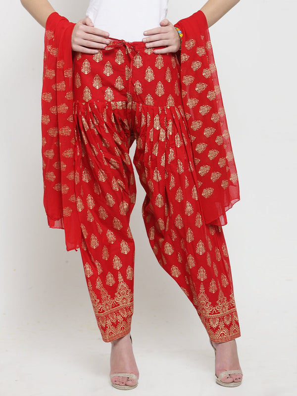 Women's Red Printed Salwar Dupatta Set (2PC) - Wahe-NOOR