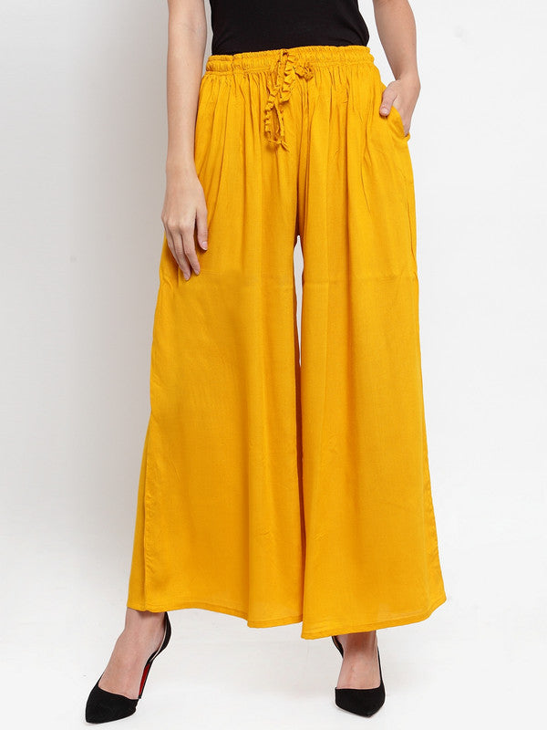 Women's Mustard Solid Rayon Sharara - Wahe-NOOR