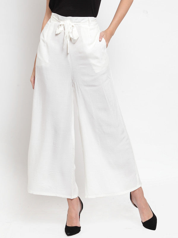 Women's White Wide Leg Solid Palazzo - Wahe-NOOR