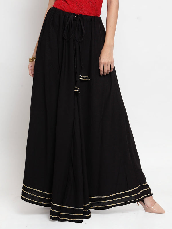 Women's Black Gotta Patti Solid Rayon Skirt - Wahe-NOOR