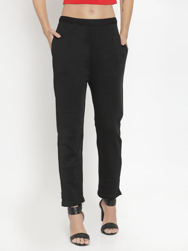 Women's Black Woolen Pencil Pant - Wahe-NOOR