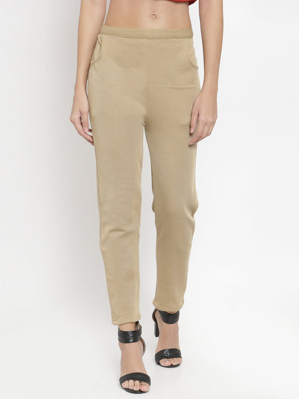 Women's Fawn Woolen Solid Pant - Wahe-NOOR