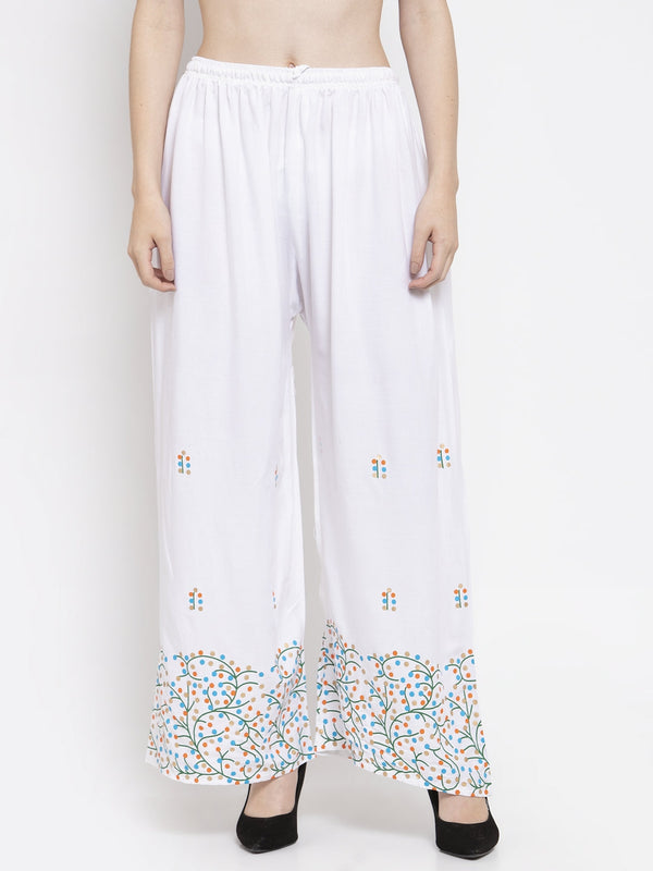 Women's White Rayon Printed Palazzo - Wahe-NOOR