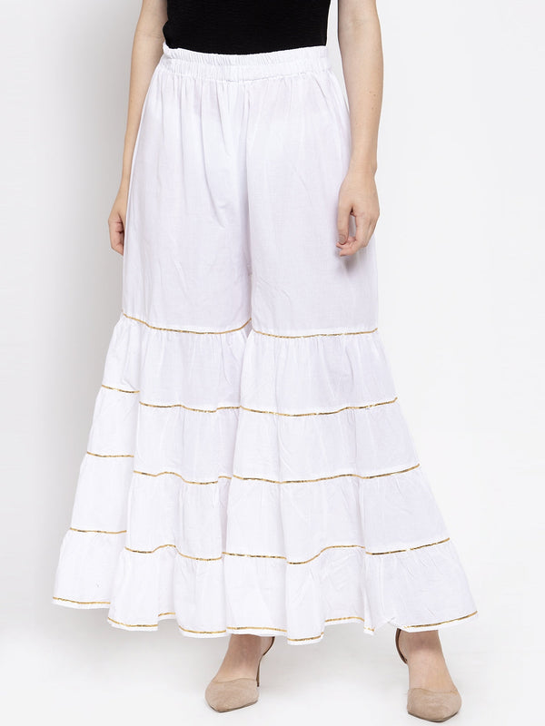 Women's White Gotta Patti Gharara - Wahe-NOOR