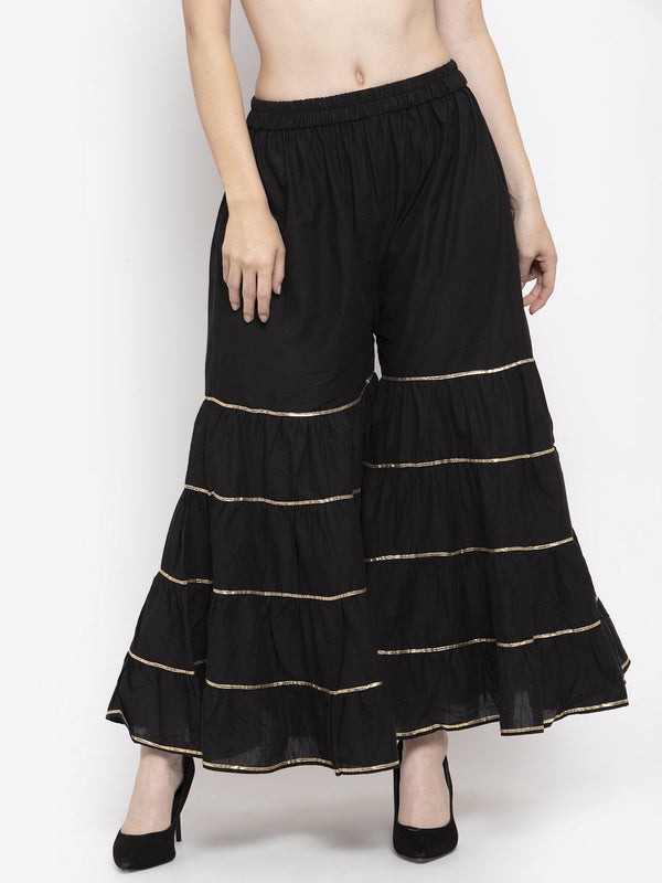 Women's Black Gotta Patti Cotton Gharara - Wahe-NOOR