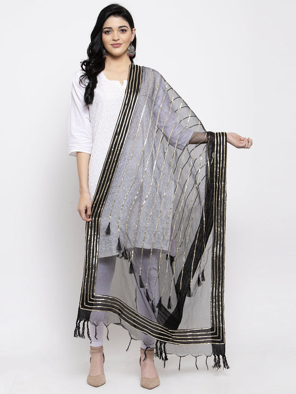 Women's Black & Silver Organza Dupatta - Wahe-NOOR