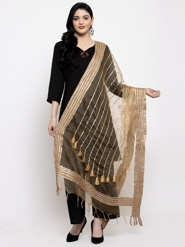 Women's Fawn & Silver Organza Dupatta - Wahe-NOOR