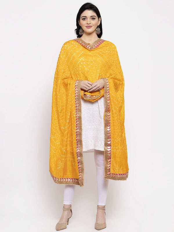 Women's Yellow Bandhani Gotta Patti Dupatta - Wahe-NOOR