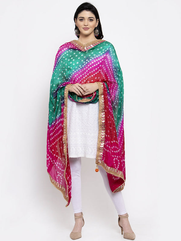 Women's Multicoloured Bandhani Gotta Patti Poly Silk Dupatta - Wahe-NOOR