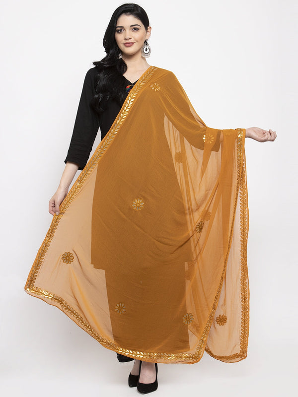 Women's Mustard Gotta Patti Chiffon Dupatta - Wahe-NOOR