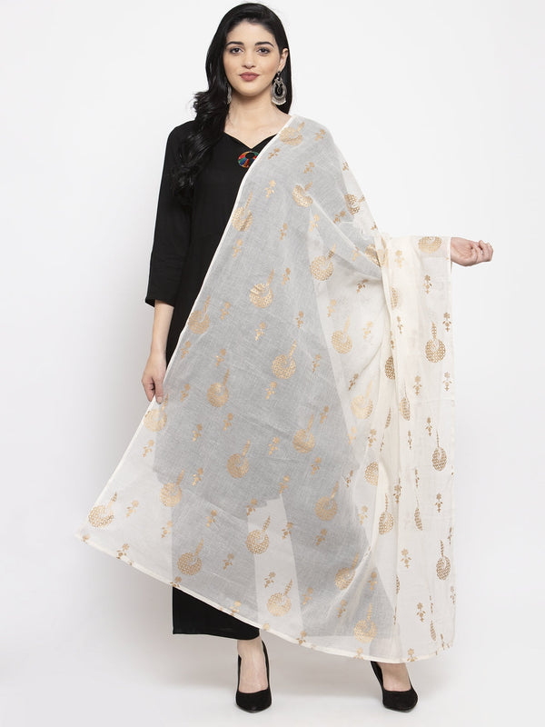 Women's Off-White Printed Cotton Dupatta - Wahe-NOOR