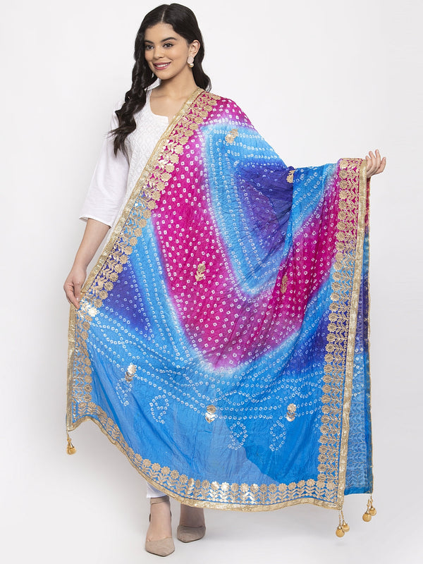 Women's Multicoloured Bandhani Gotta Patti Poly Silk Dupatta - Wahe-NOOR