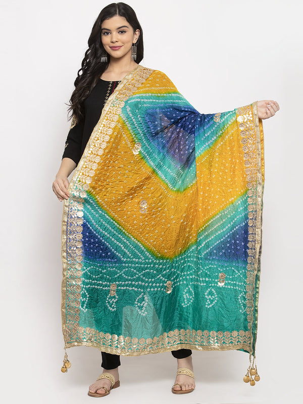 Women's Multicoloured Bandhani Gotta Patti Poly Silk Dupatta - Wahe-NOOR