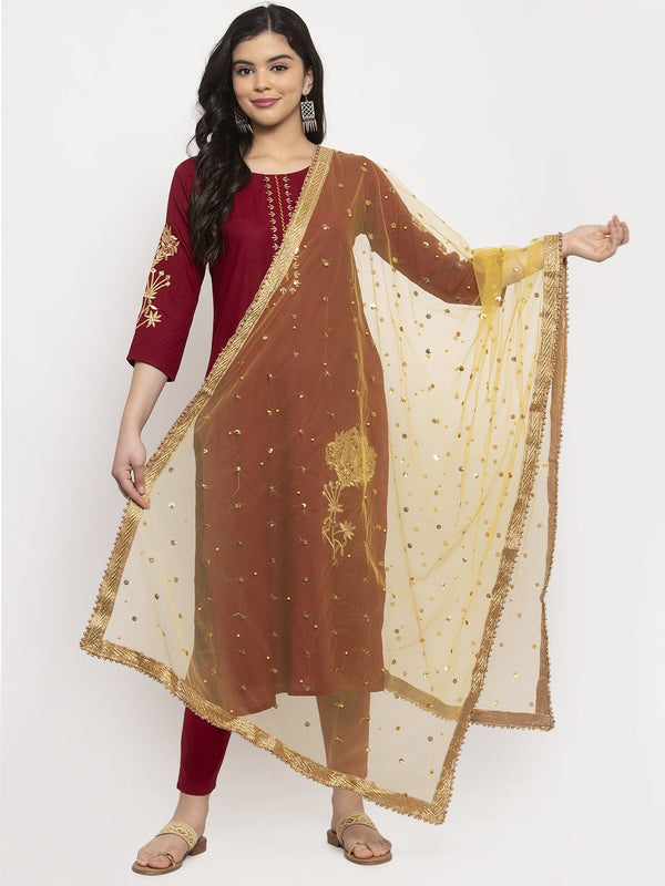 Women's Yellow Heavy Gotta Patti Net Dupatta - Wahe-NOOR