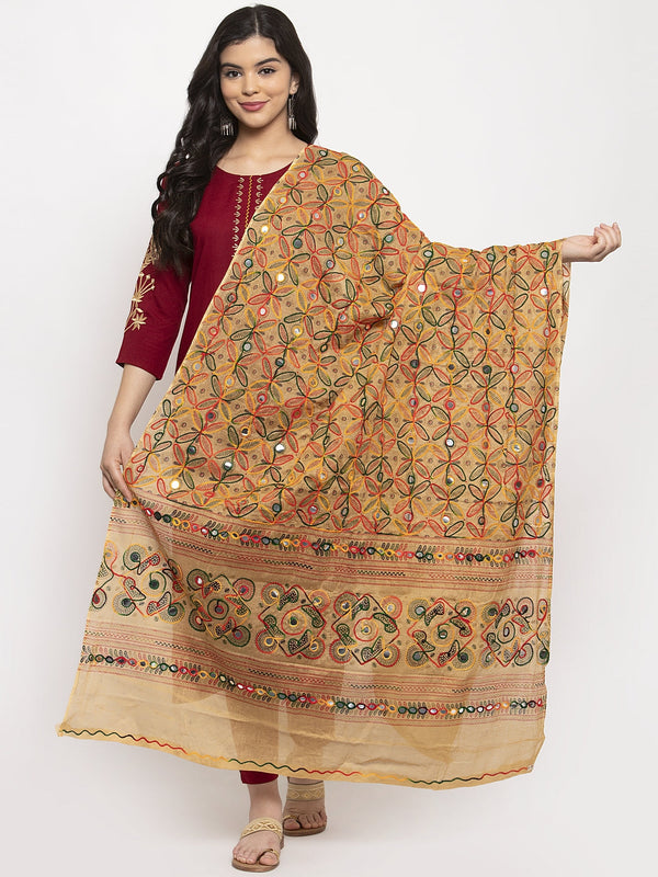 Women's Beige Embroidered Dupatta - Wahe-NOOR