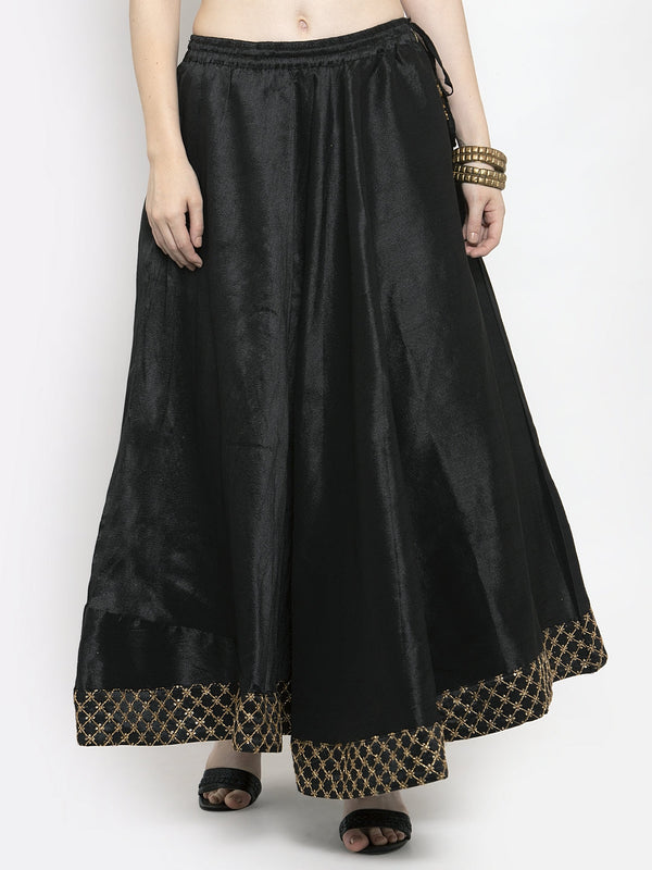 Women's Black Flared Embellished Skirt - Wahe-NOOR