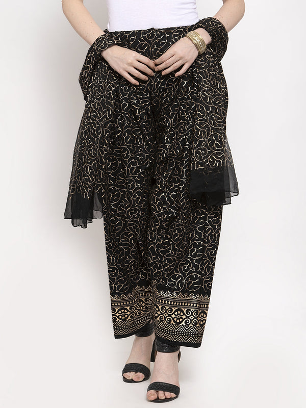 Women's Black Printed Salwar Dupatta - Wahe-NOOR