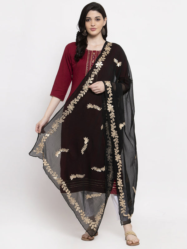 Women's Black Gotta Patti Chiffon Dupatta - Wahe-NOOR